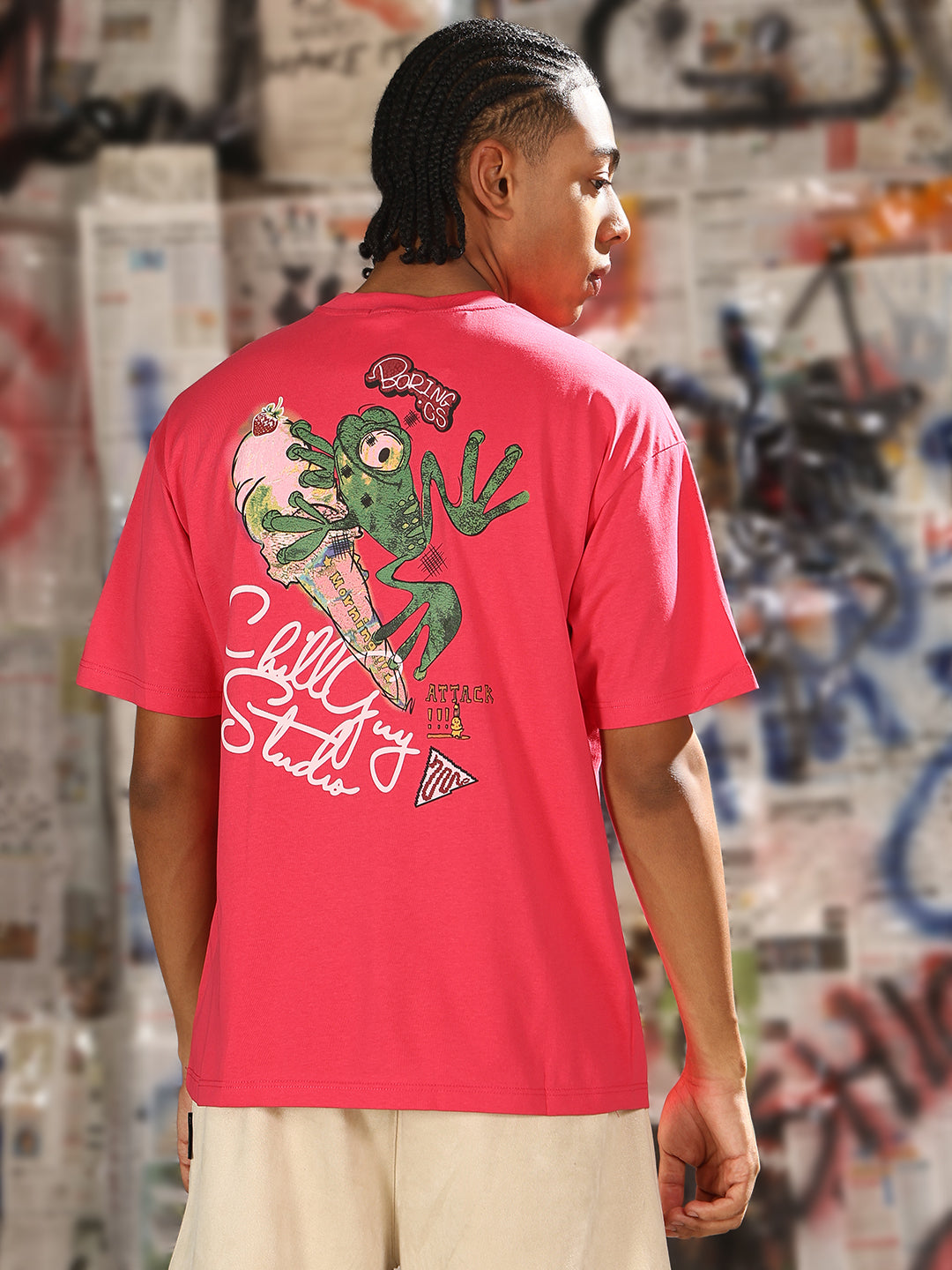 Men Casual Pink Ice Cream Graphic T-Shirt