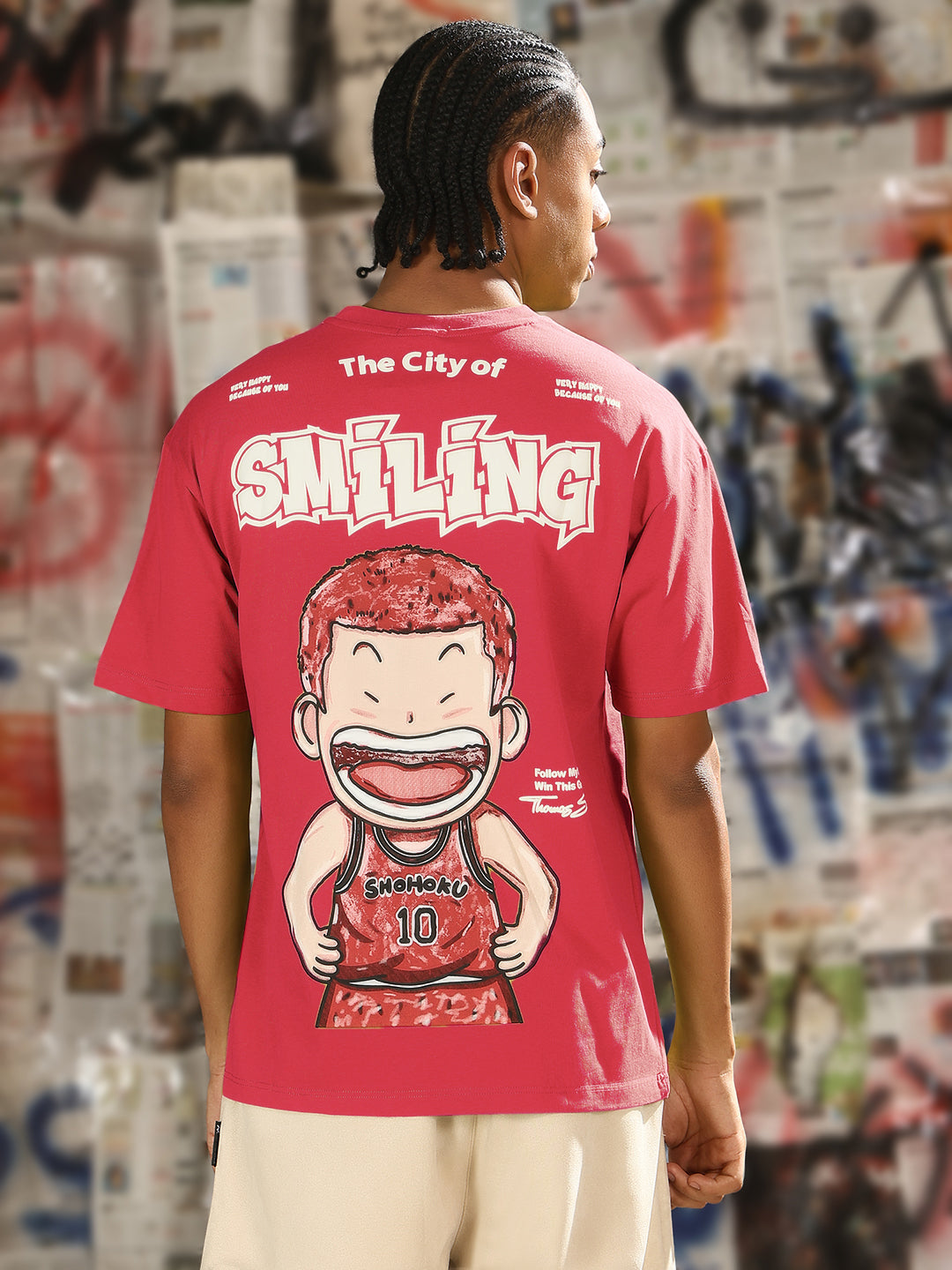 Men's Printed Pink Relaxed Fit T-Shirt