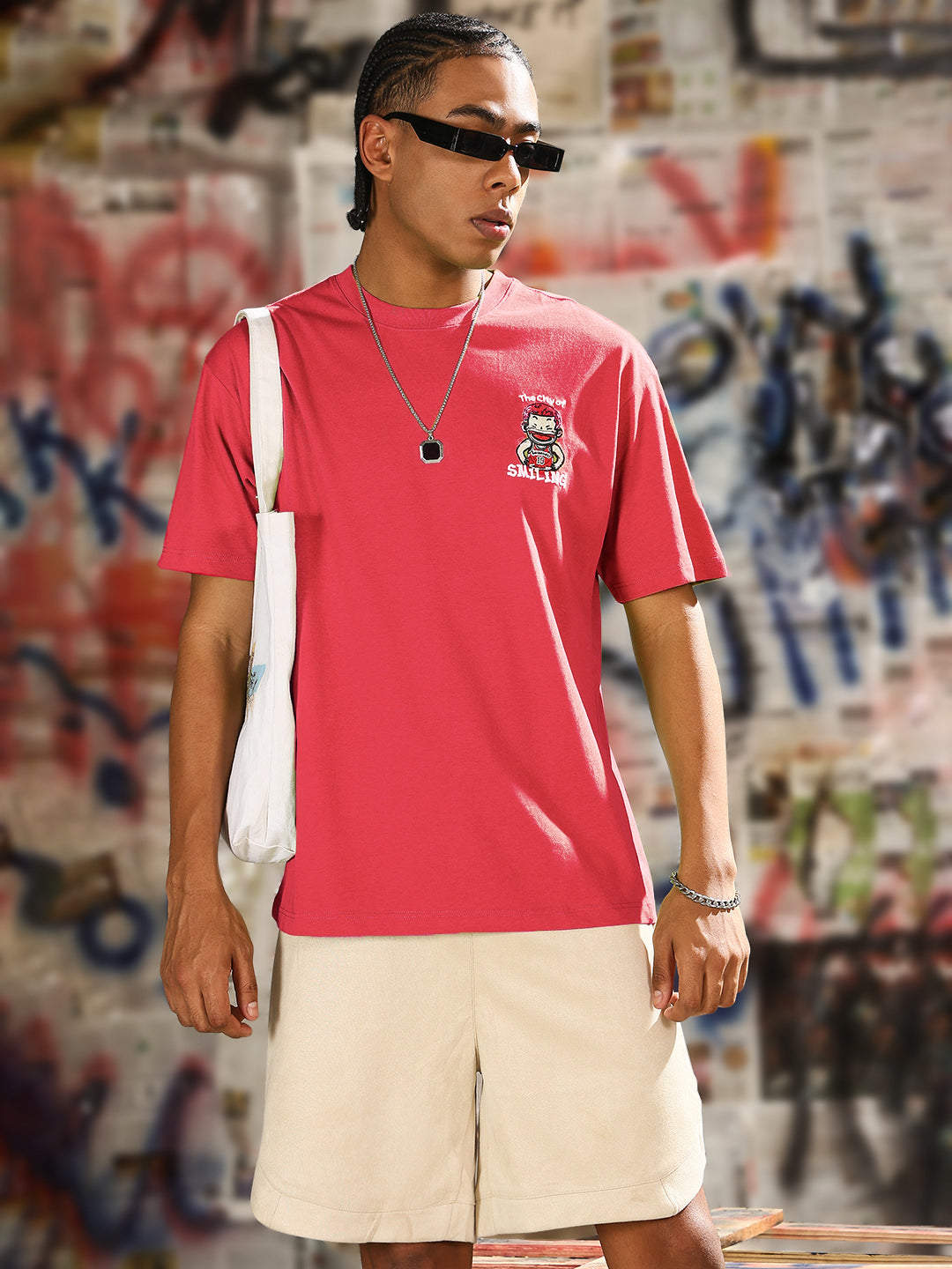 Men's Printed Pink Relaxed Fit T-Shirt