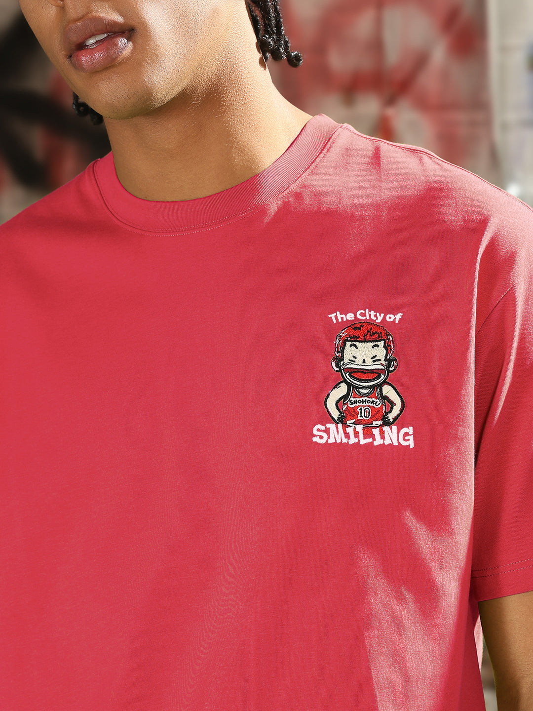 Men's Printed Pink Relaxed Fit T-Shirt