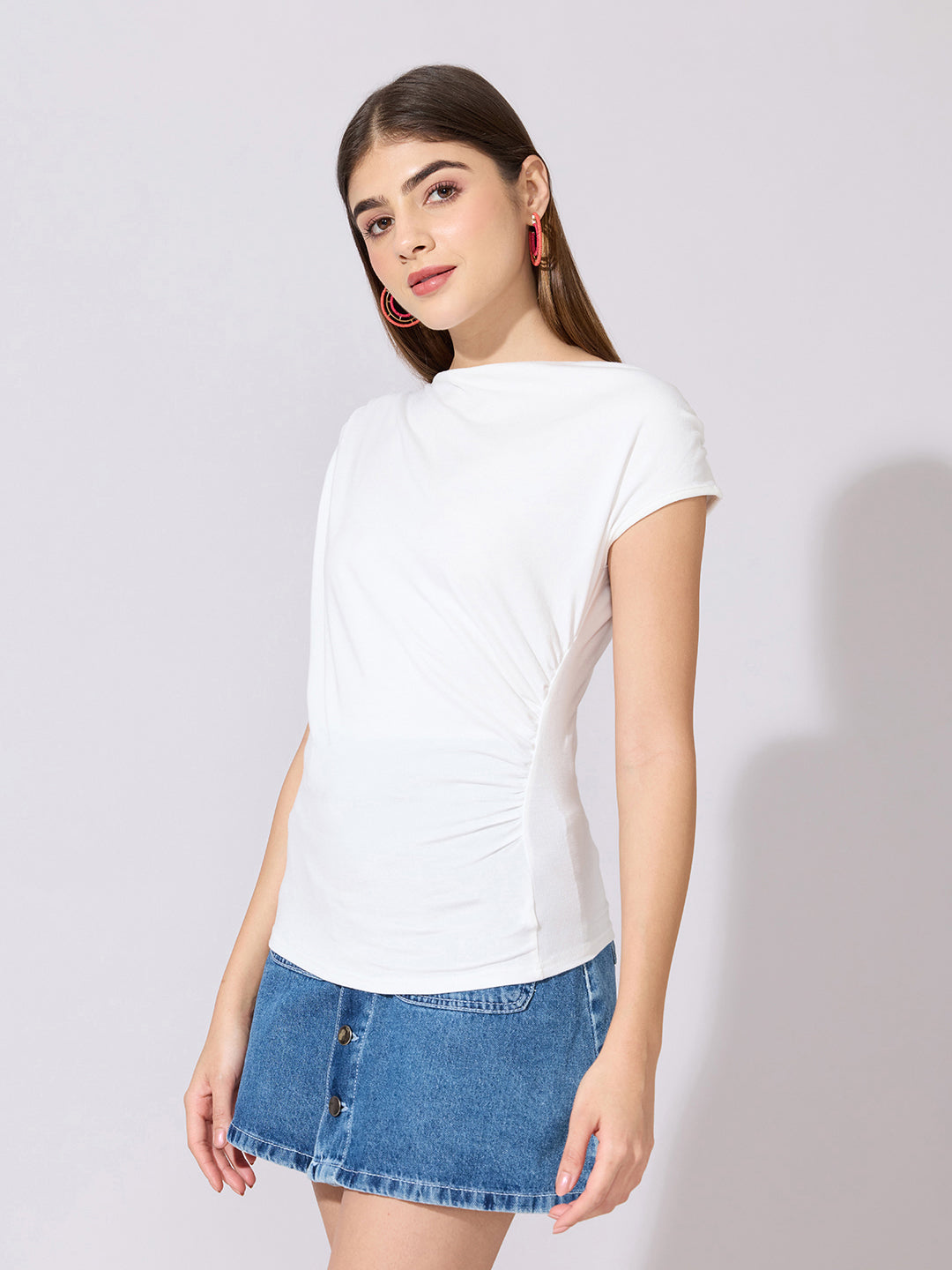 Women's White Draped Neck Top