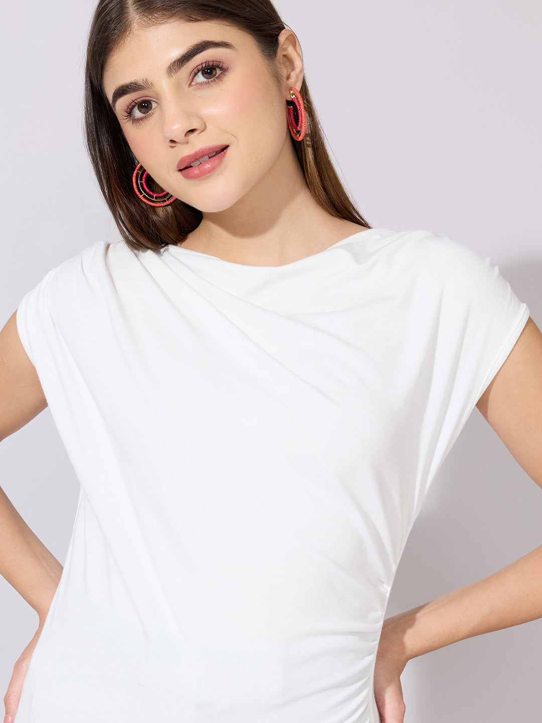 Women's White Draped Neck Top