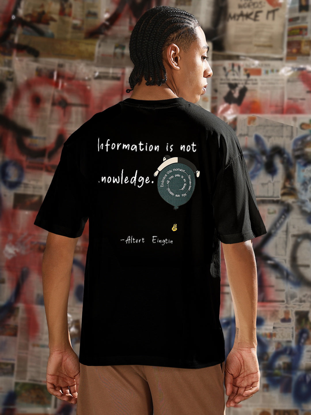 Men's Printed Black Relaxed Fit T-Shirt