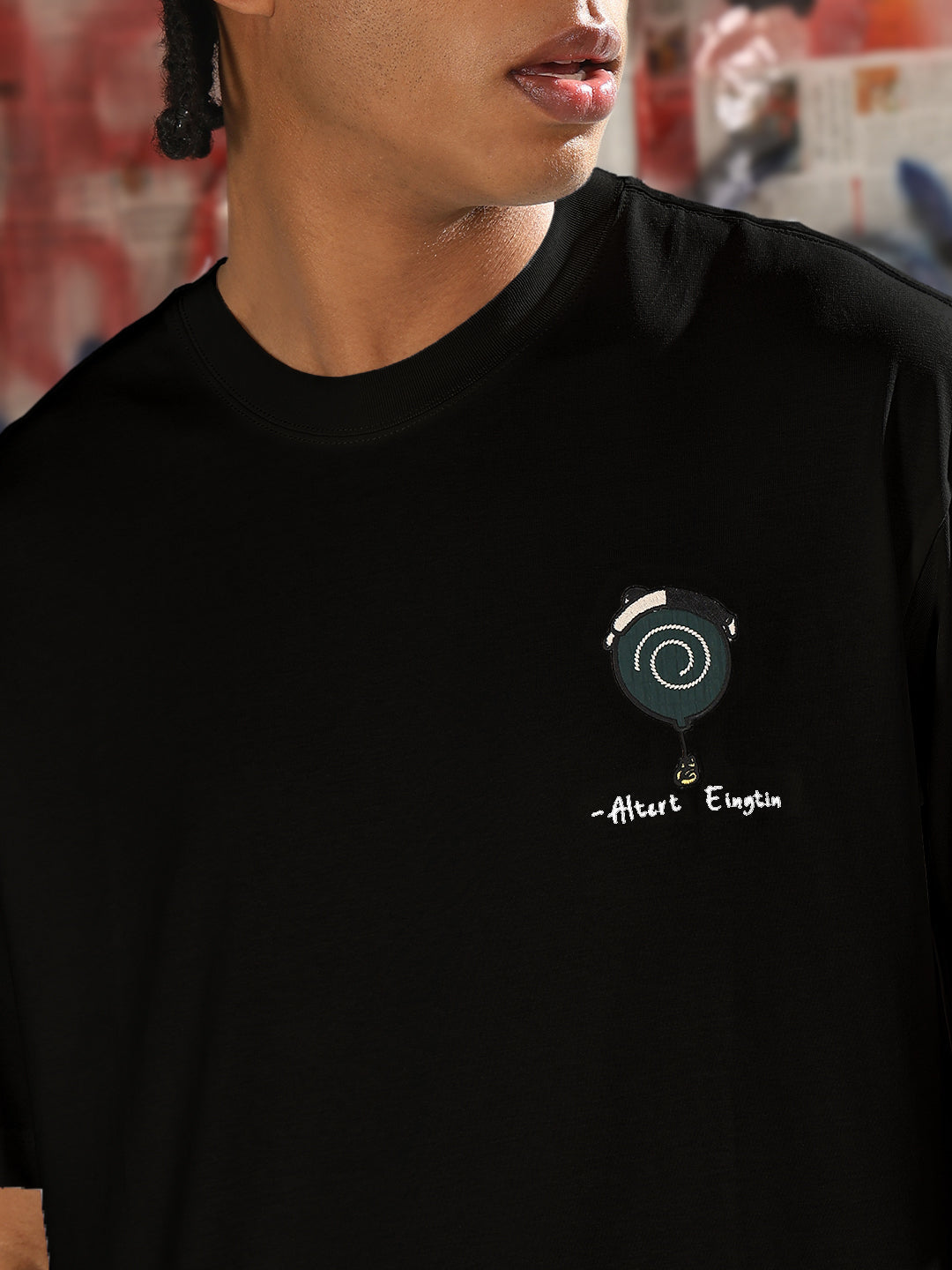 Men's Printed Black Relaxed Fit T-Shirt