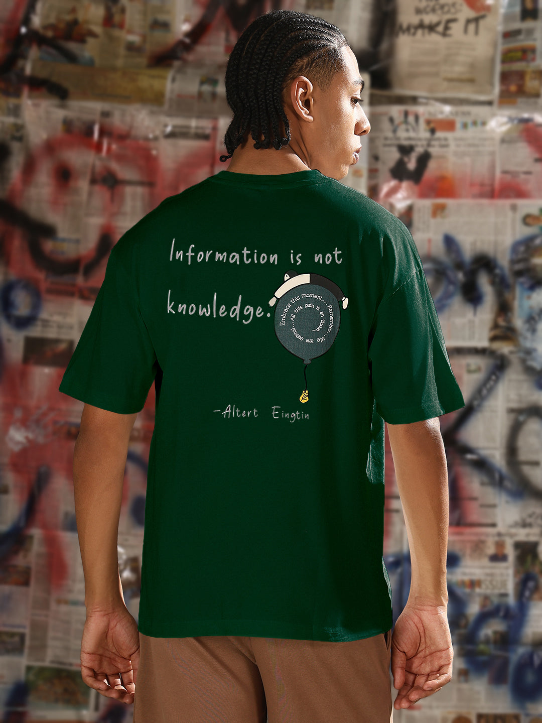 Men's Printed Green Relaxed Fit T-Shirt