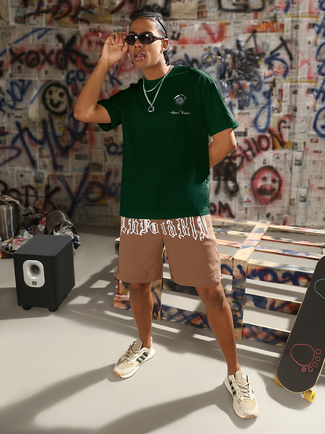 Men's Printed Green Relaxed Fit T-Shirt