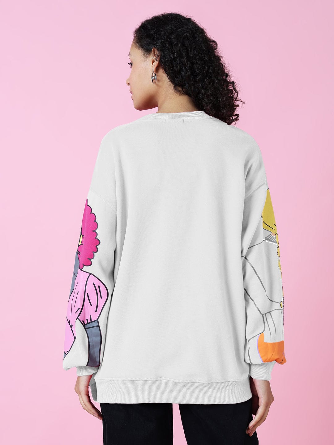 Women's Pop Art Print Pink Oversized Sweatshirt