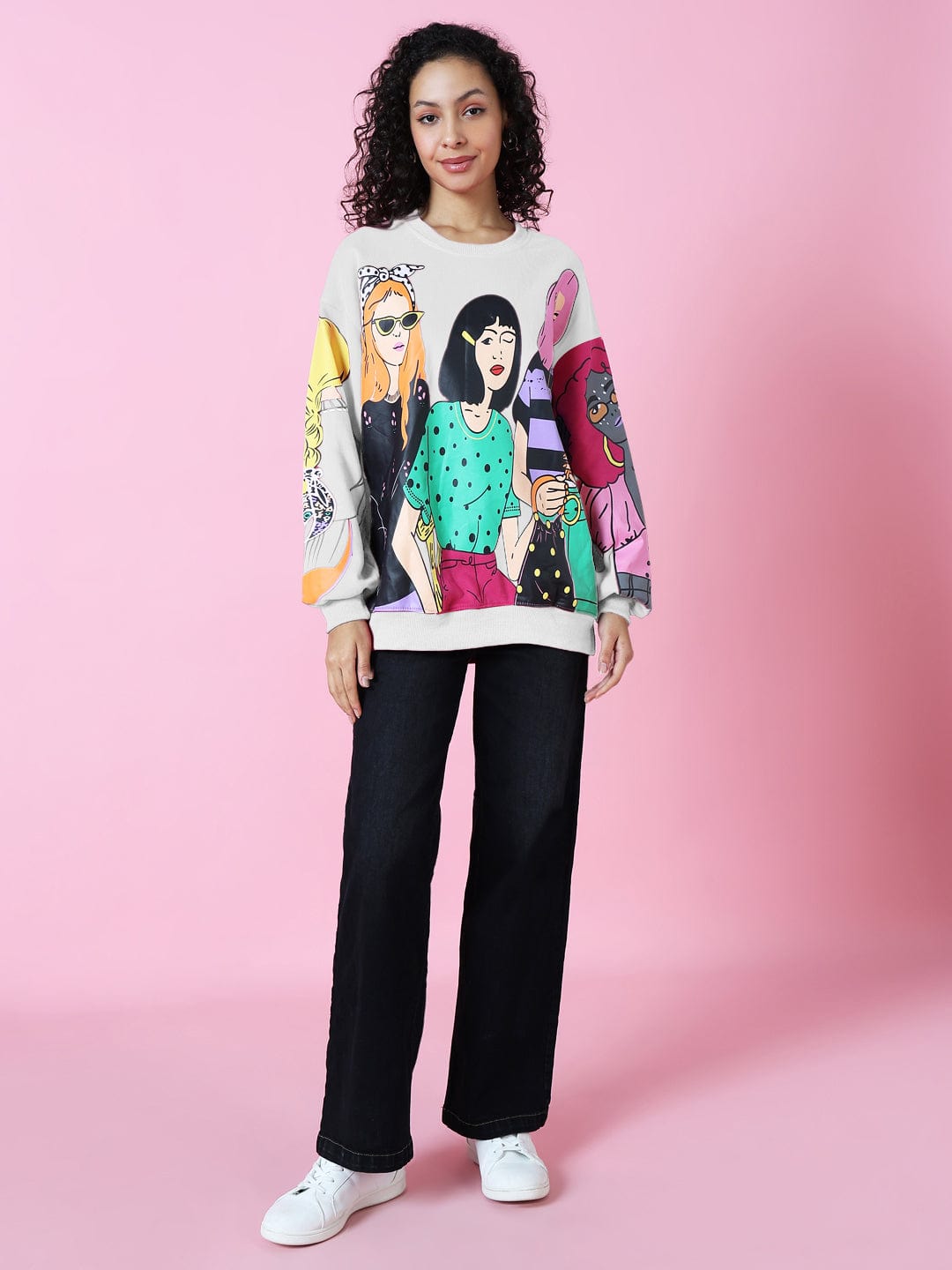 Women's Pop Art Print Pink Oversized Sweatshirt