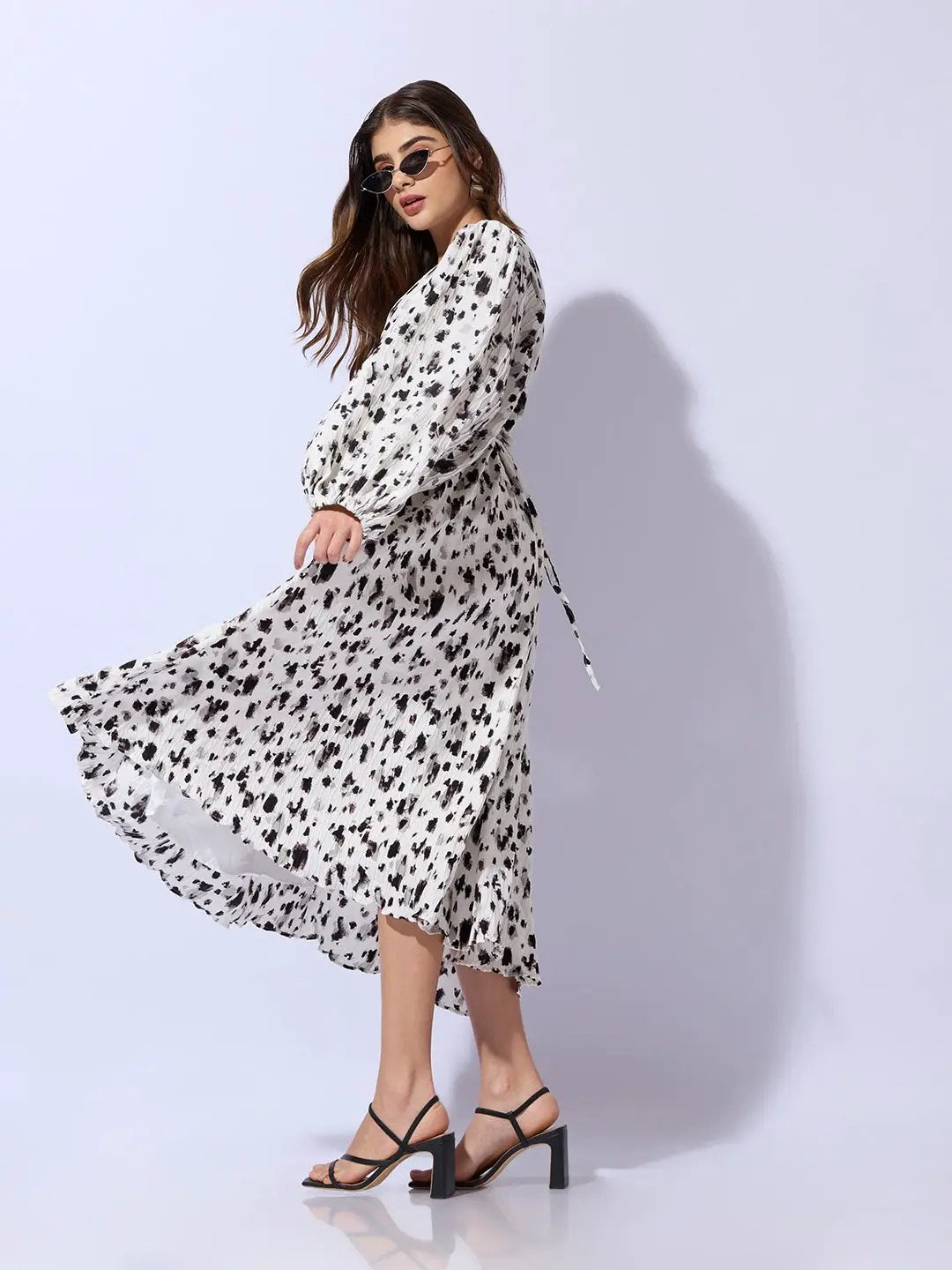 Women's Off White Graphic Fit and Flare Dress