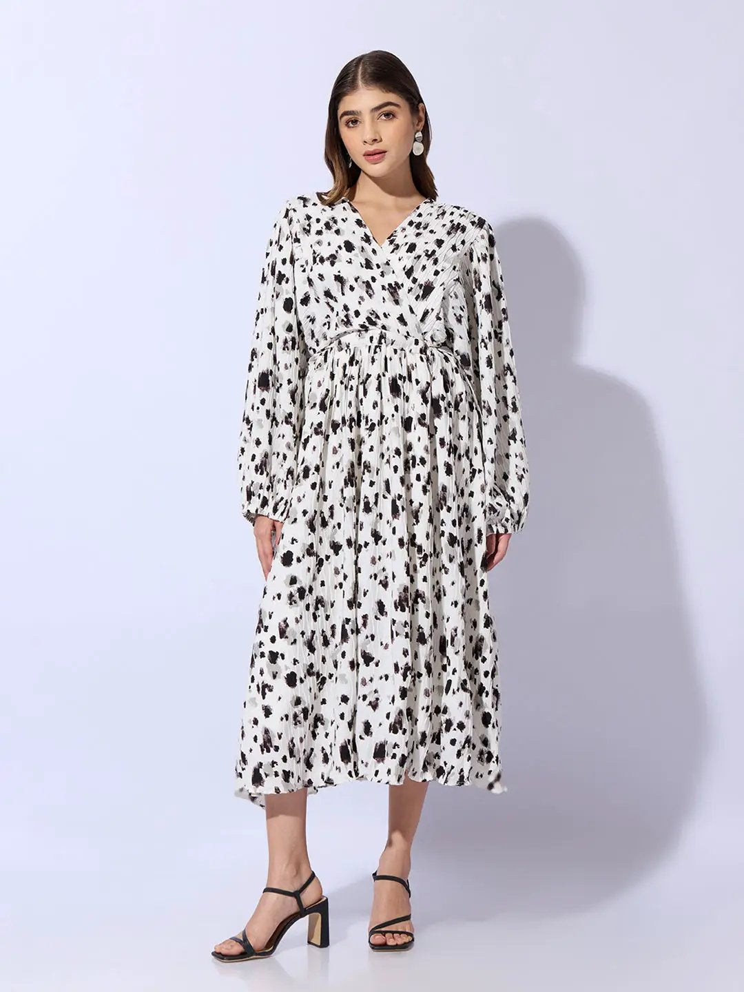 Women's Off White Graphic Fit and Flare Dress