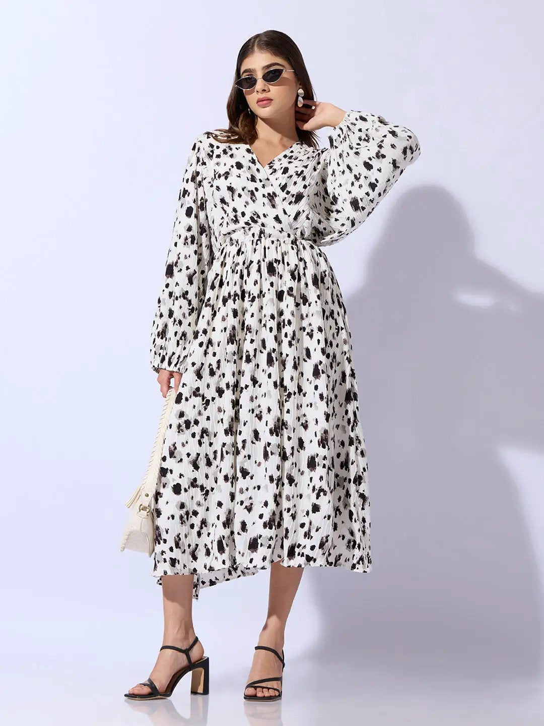 Women's Off White Graphic Fit and Flare Dress
