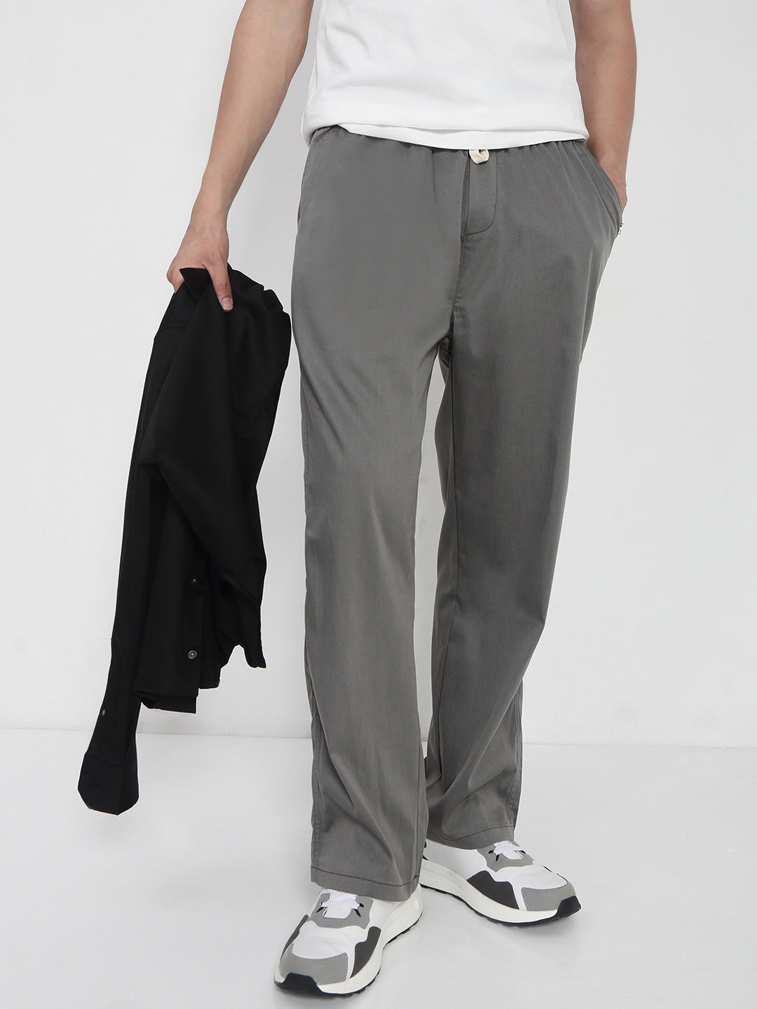 Men's Cotton Grey Relaxed Fit Trousers