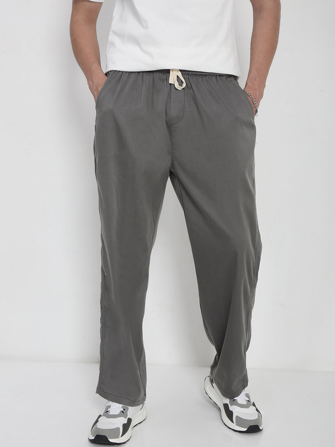 Men's Cotton Grey Relaxed Fit Trousers
