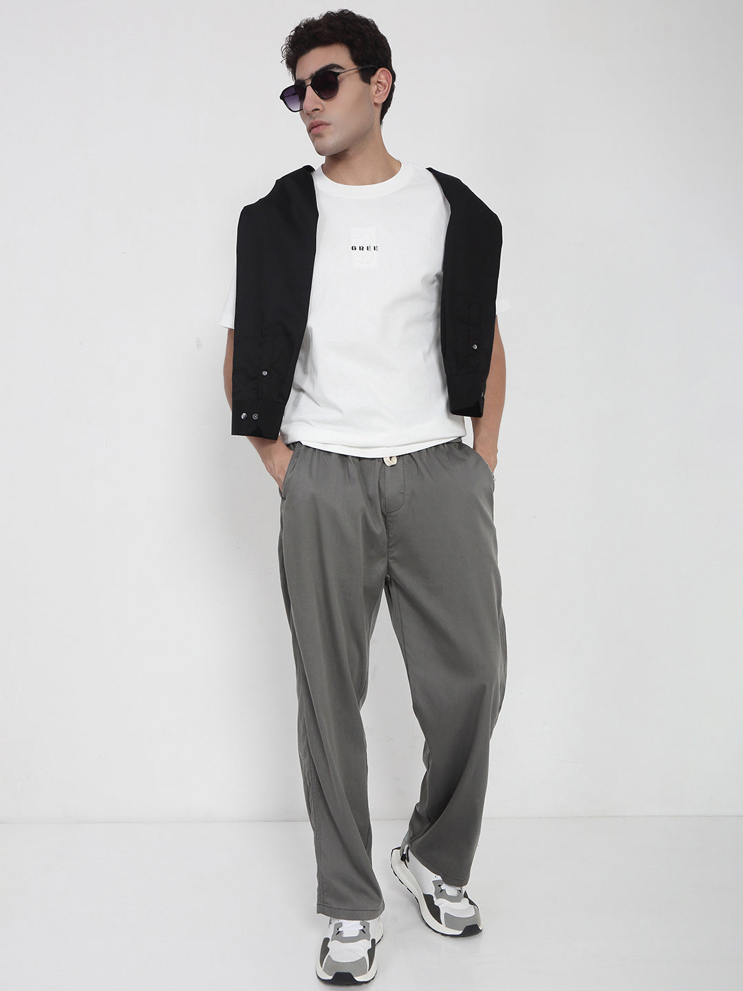 Men's Cotton Grey Relaxed Fit Trousers