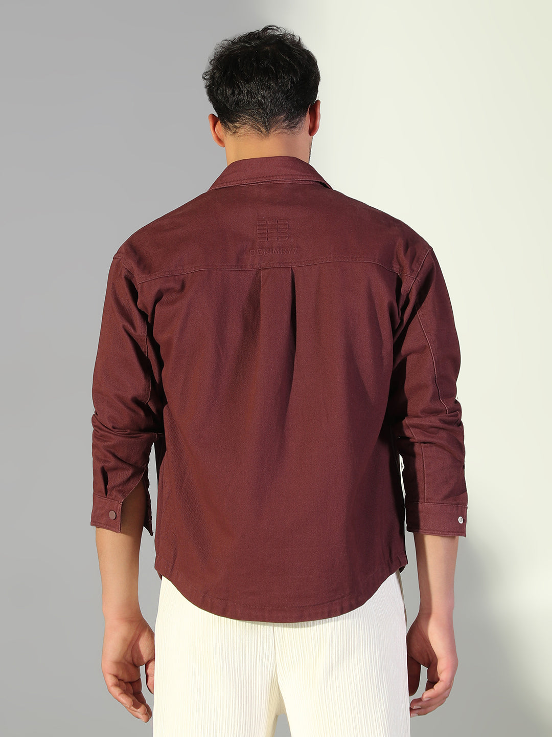 Men Solid Maroon Shacket