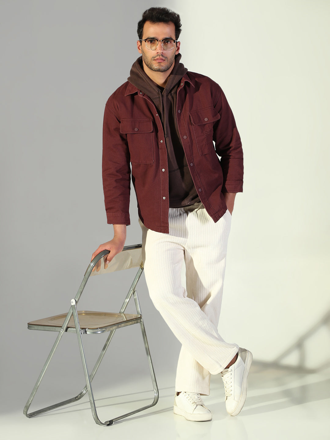 Men Solid Maroon Shacket