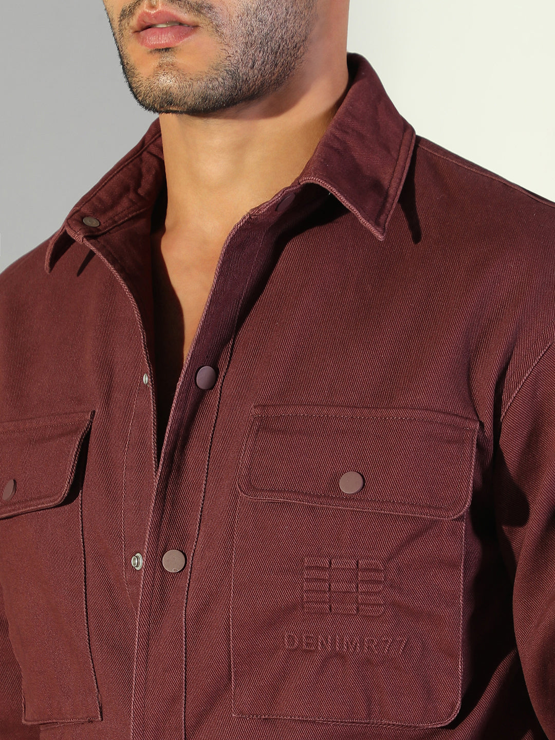 Men Solid Maroon Shacket