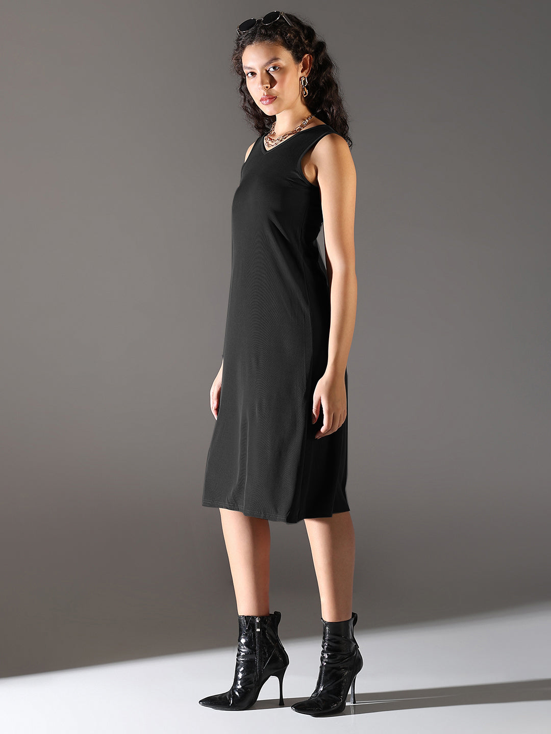 Women Black Solid A Line Dress