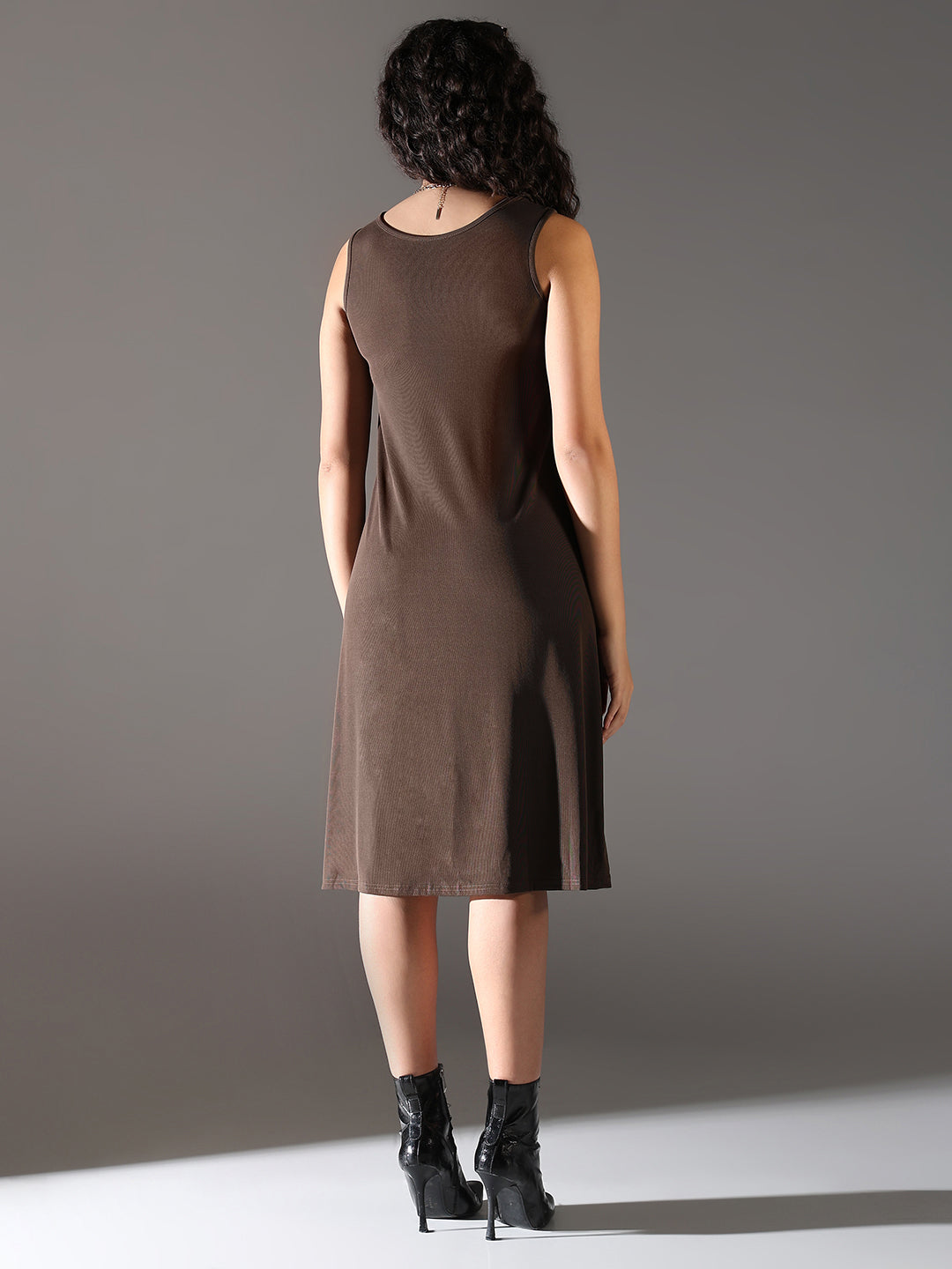 Women Brown Solid A Line Dress