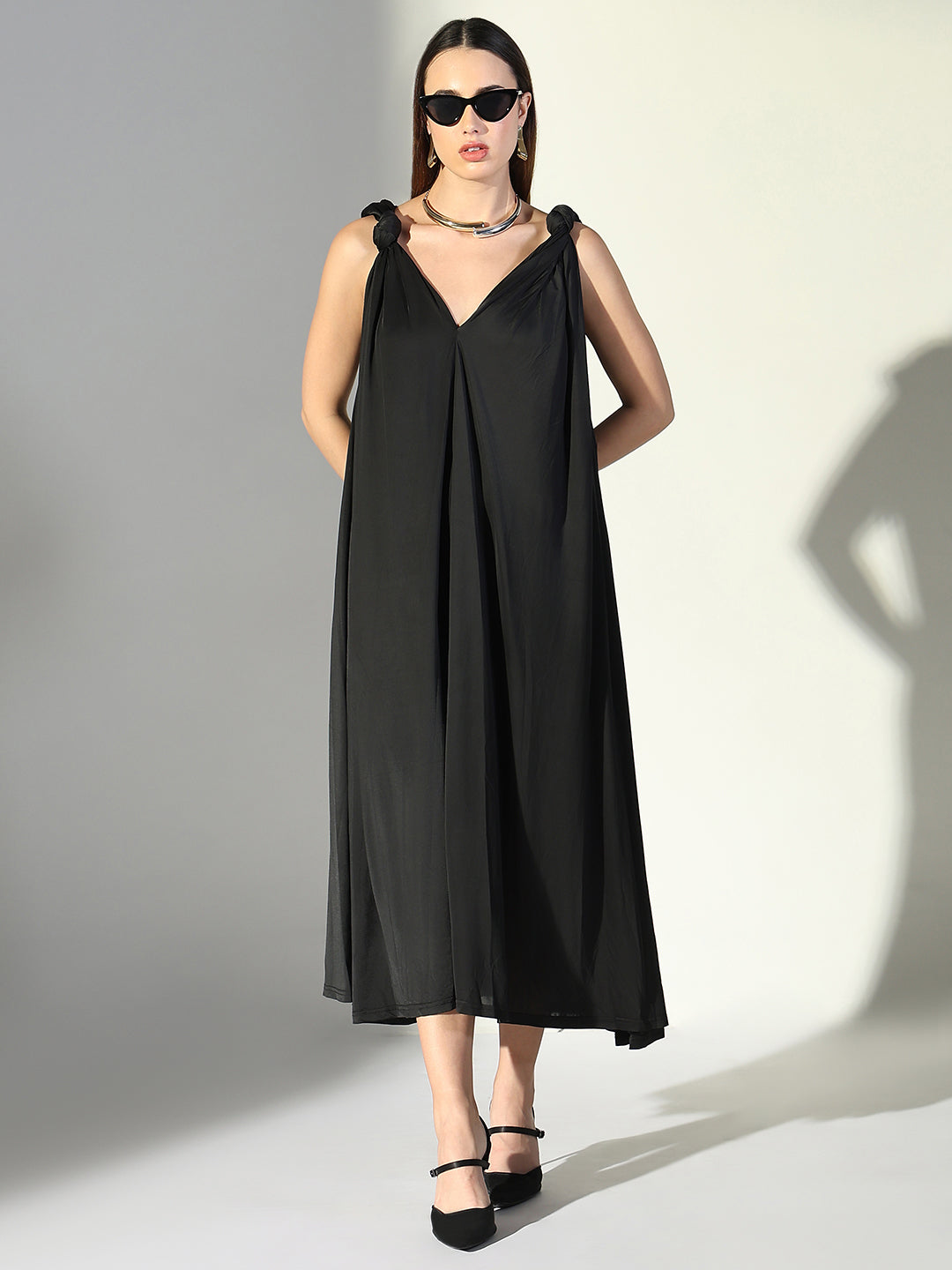 Women Black Solid A Line Dress