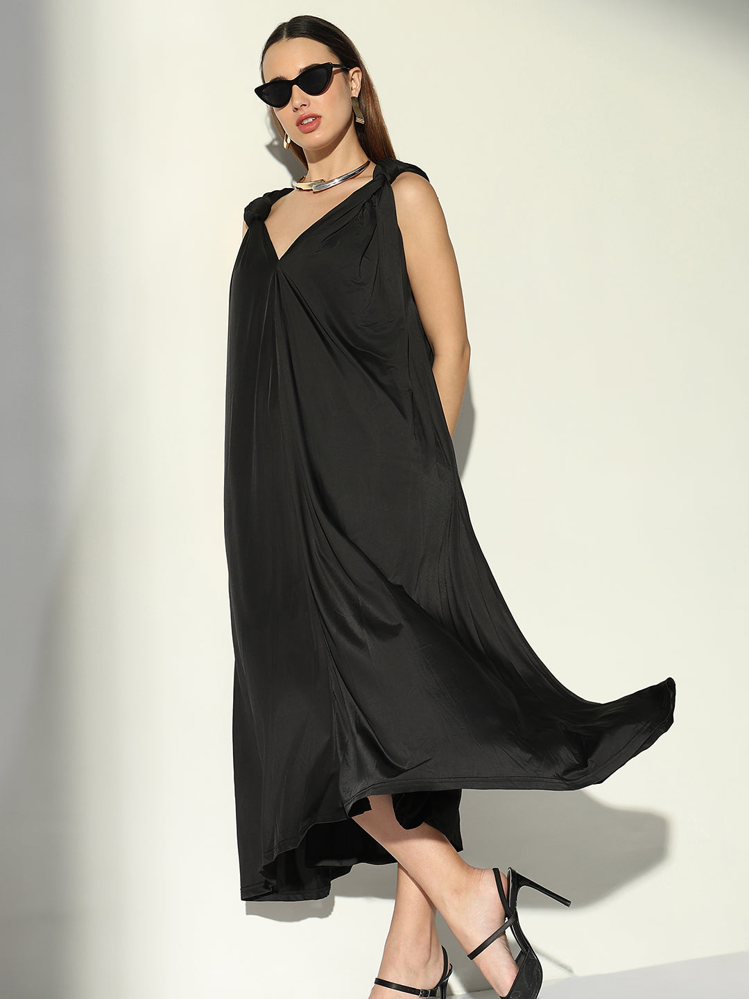 Women Black Solid A Line Dress