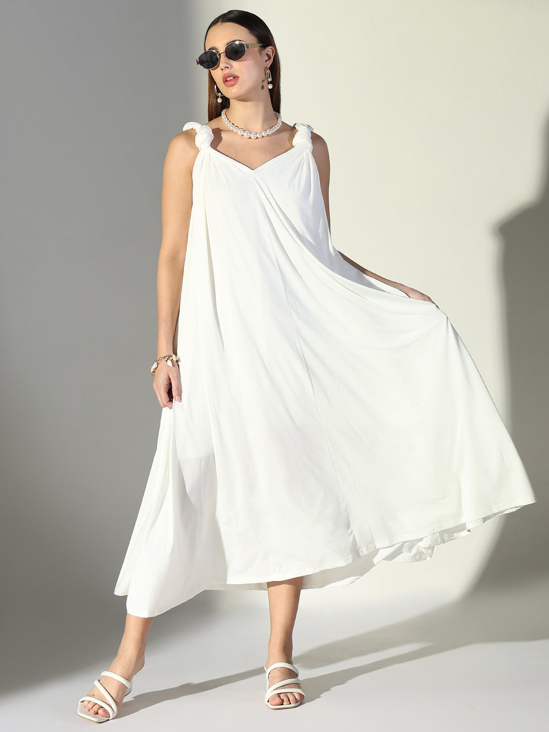 Women White Solid A Line Dress