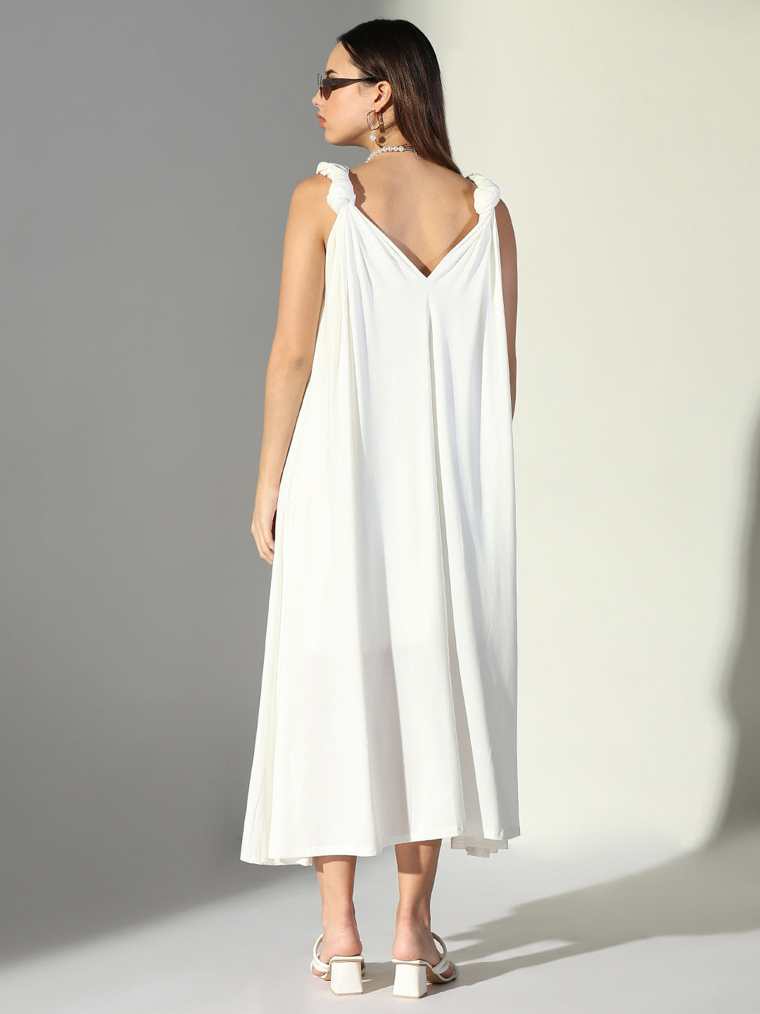 Women White Solid A Line Dress