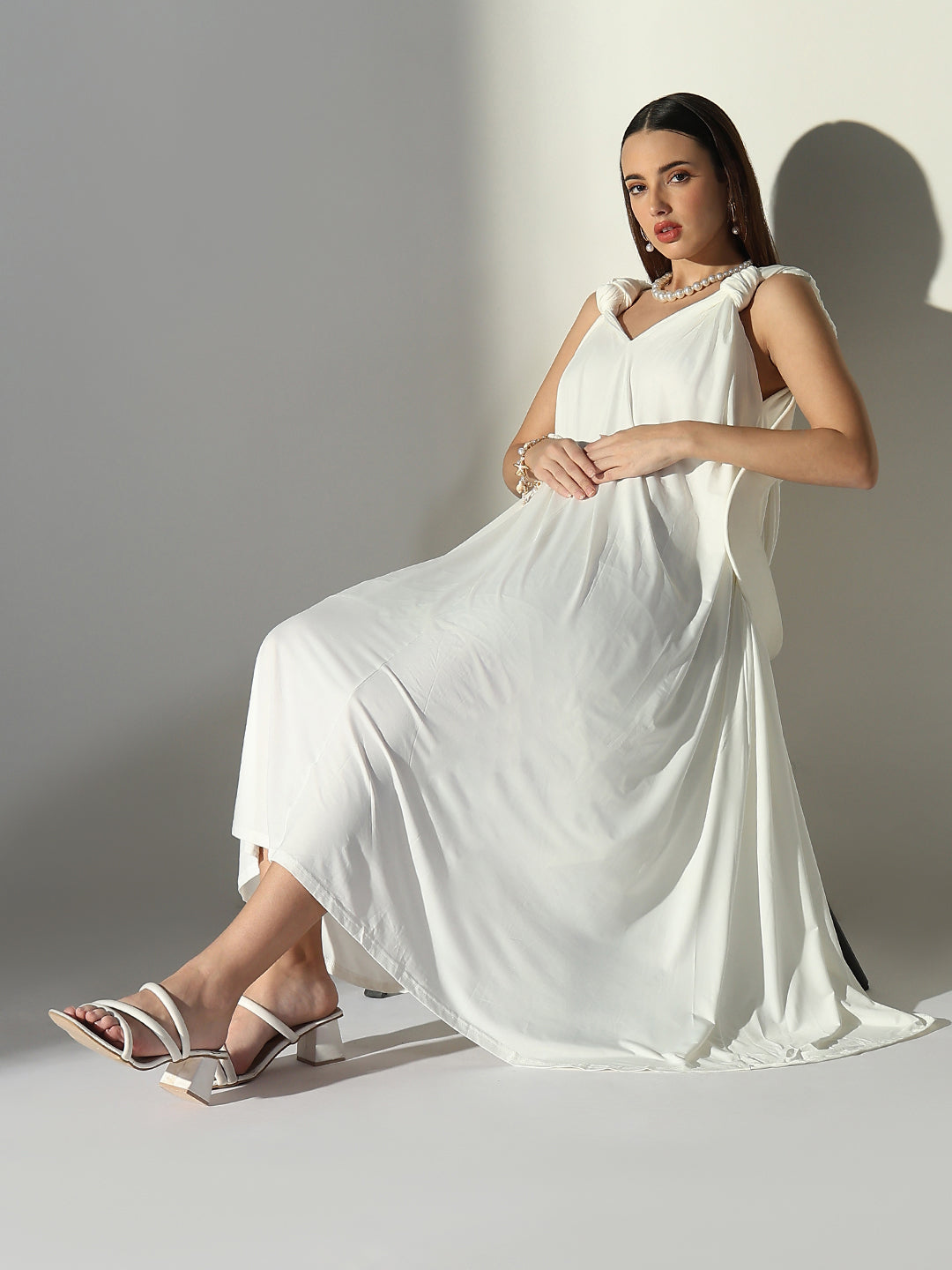 Women White Solid A Line Dress