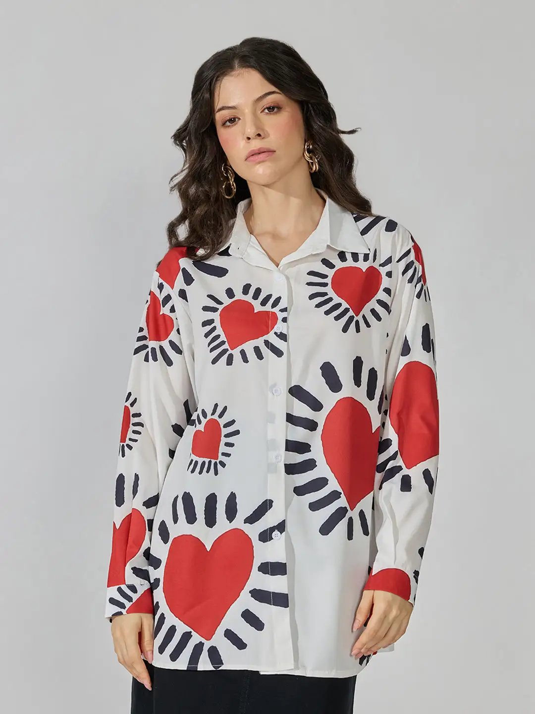 Women's Graphic Print White Long Sleeve Shirt