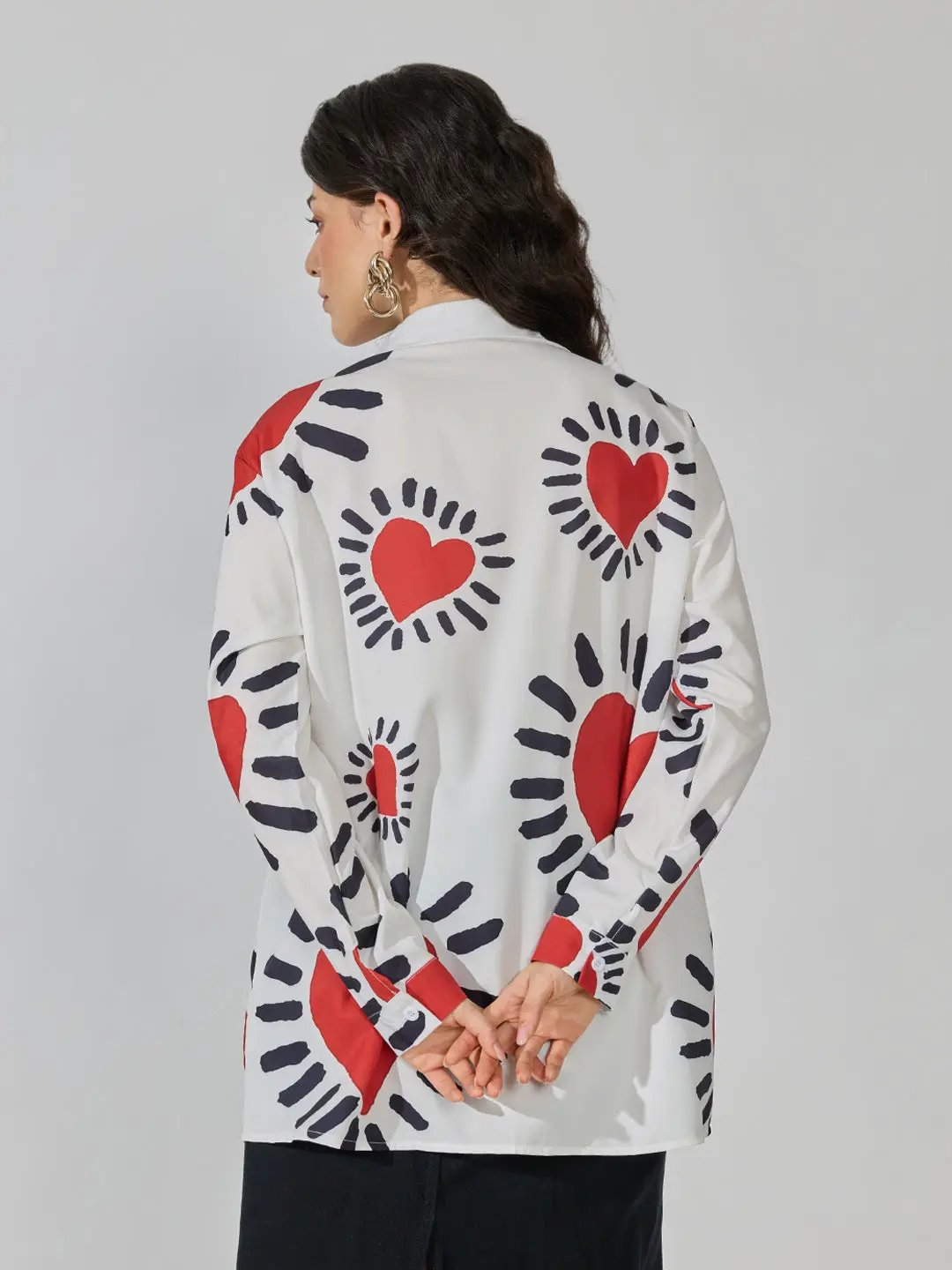 Women's Graphic Print White Long Sleeve Shirt