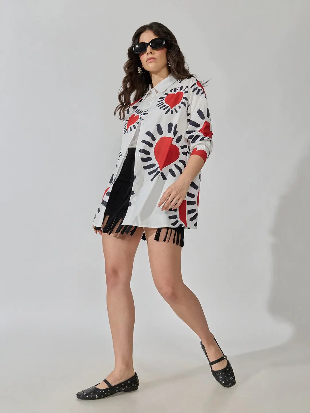 Women's Graphic Print White Long Sleeve Shirt