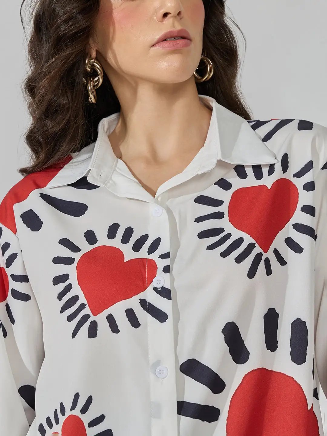 Women's Graphic Print White Long Sleeve Shirt