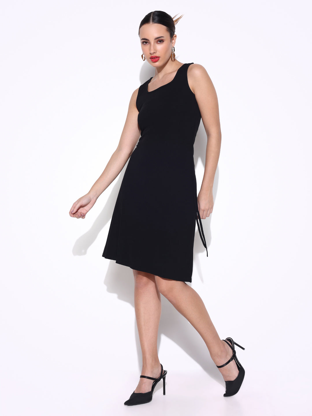 Women Solid Black A Line Dress