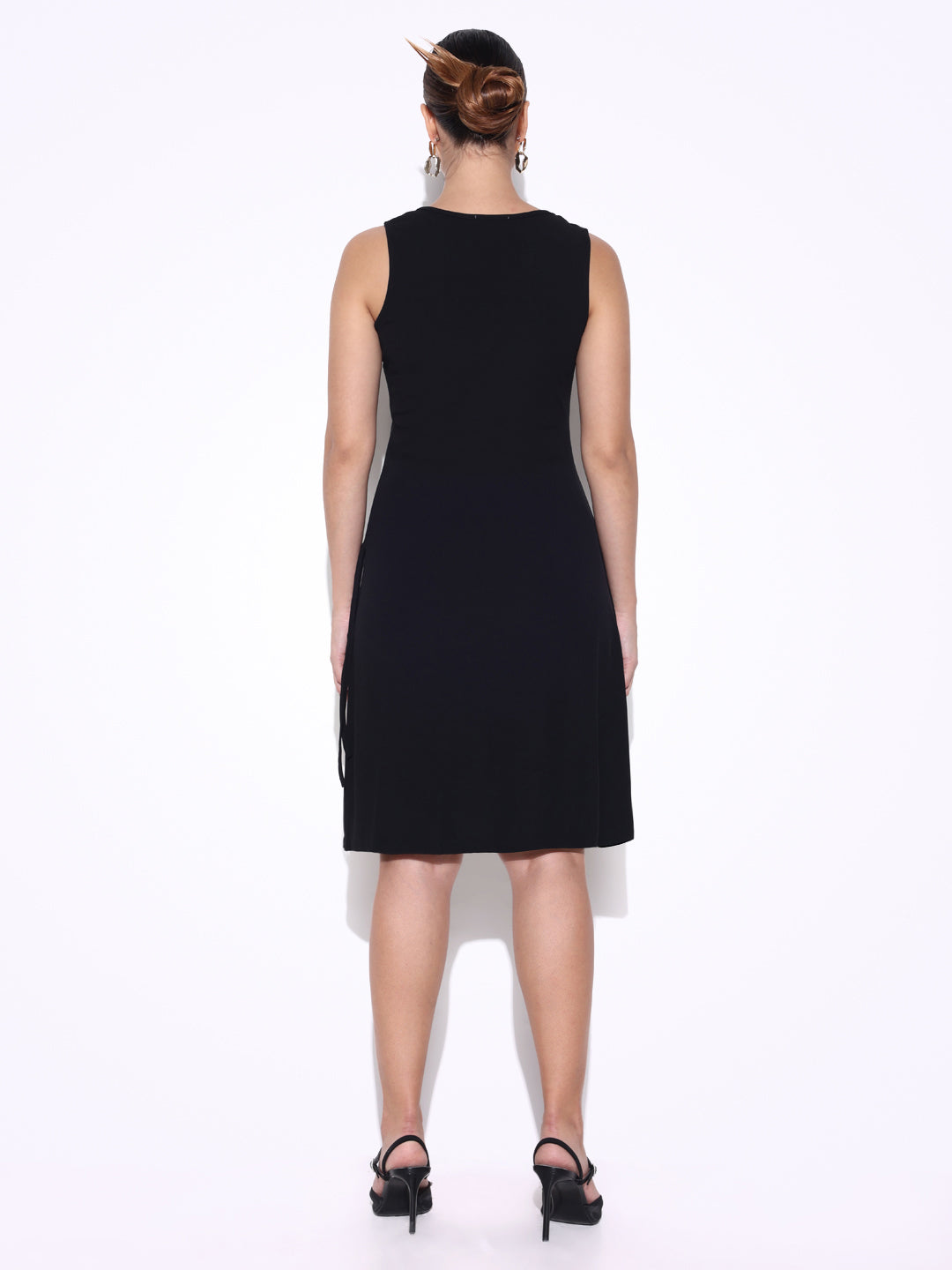 Women Solid Black A Line Dress