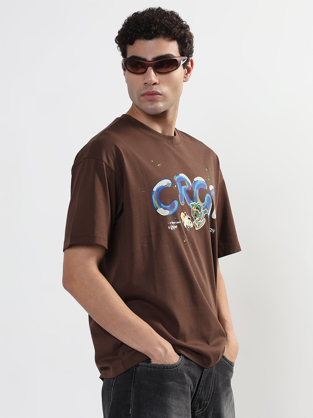 Men's Printed Brown Regular Fit T-Shirt