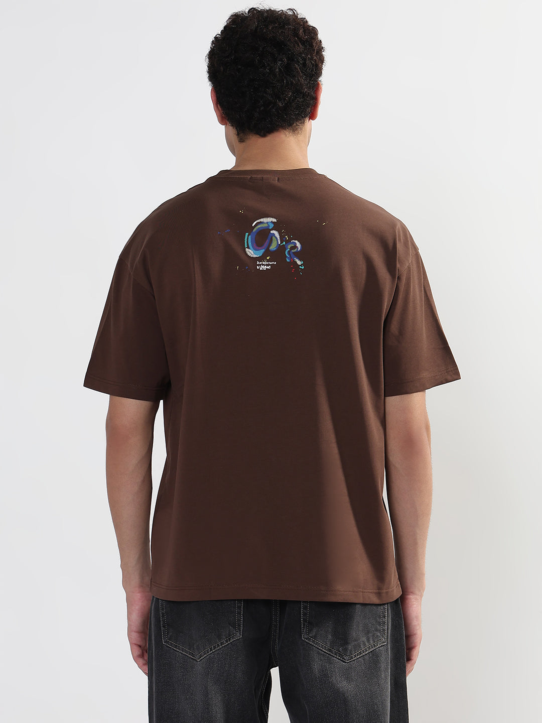 Men's Printed Brown Regular Fit T-Shirt