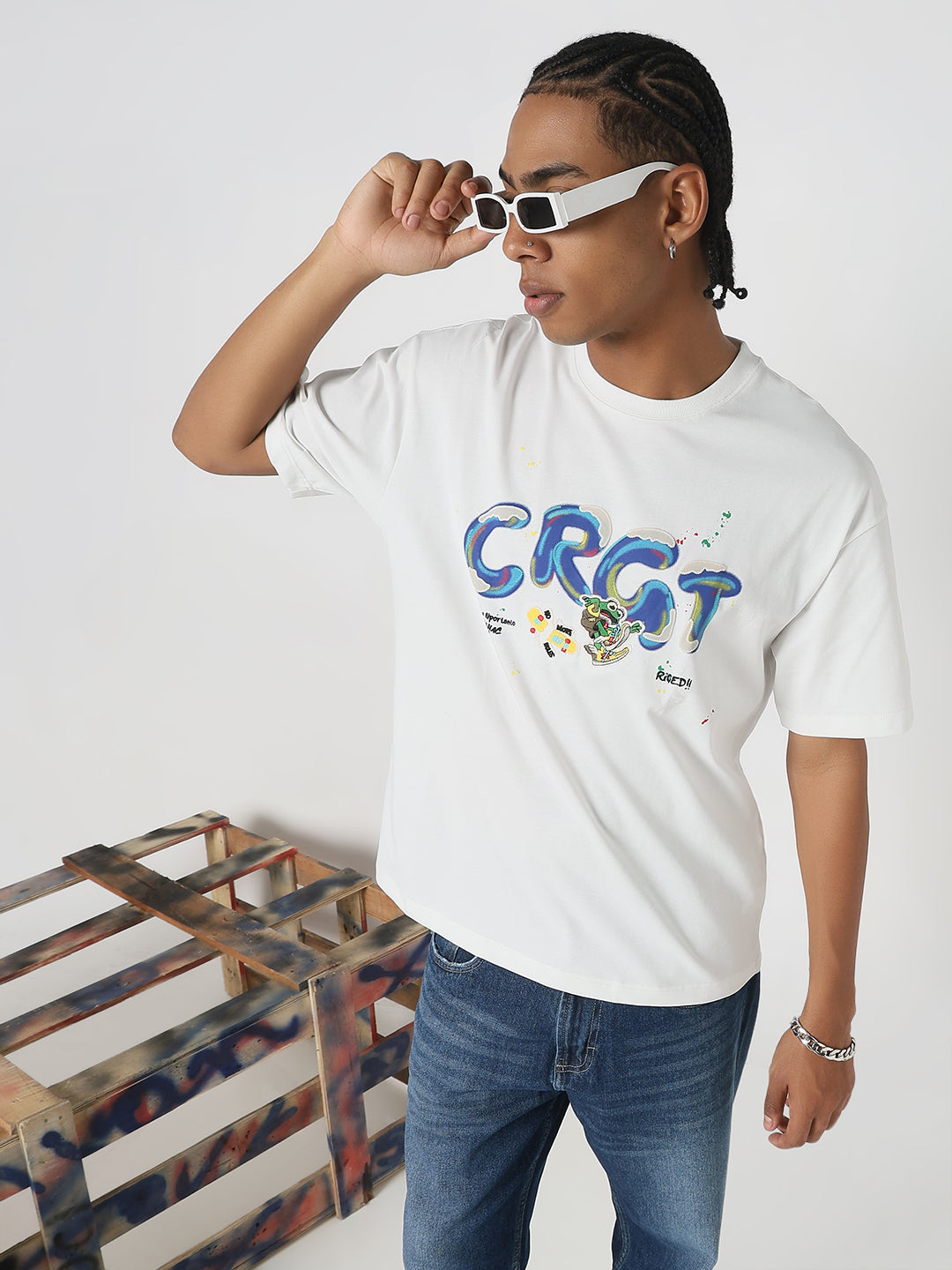 Men Casual White Skater Themed Graphic T-Shirt