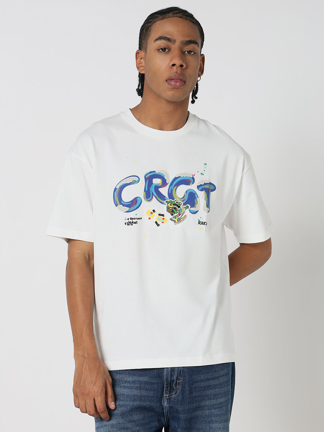 Men Casual White Skater Themed Graphic T-Shirt