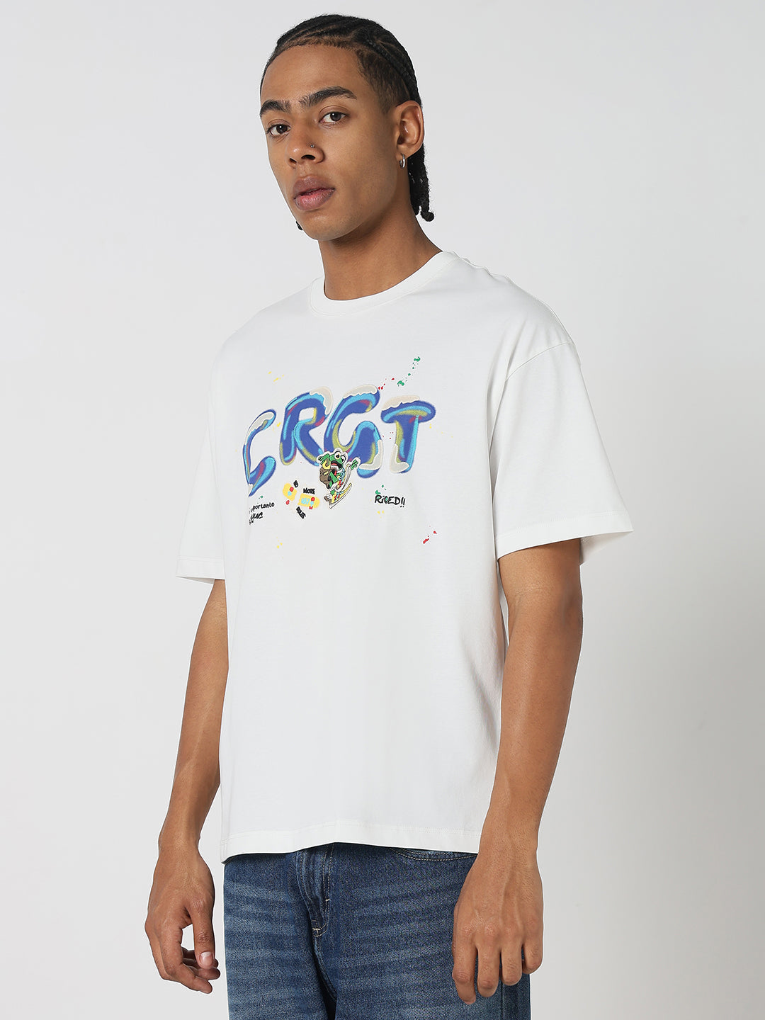 Men Casual White Skater Themed Graphic T-Shirt