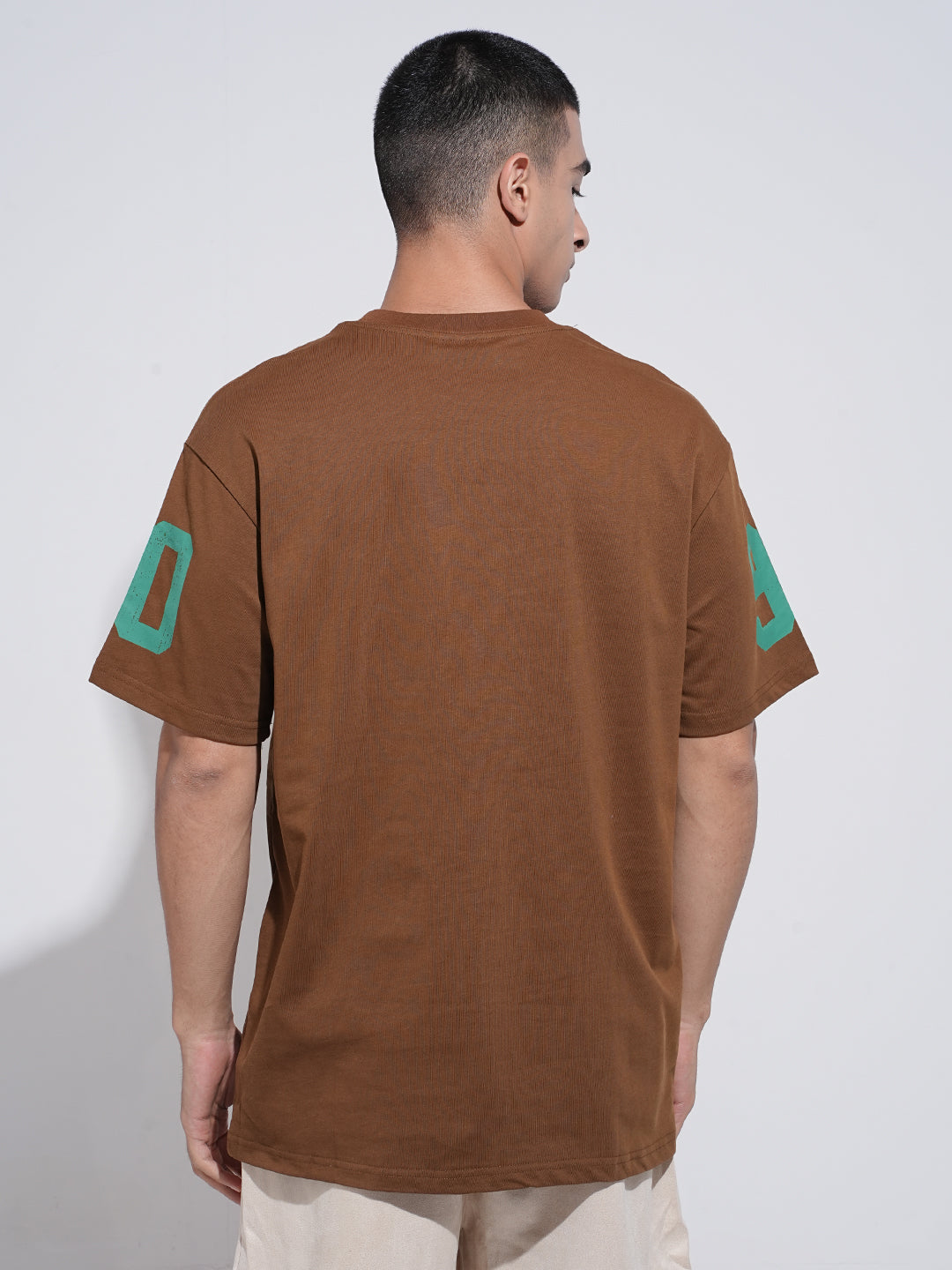 Men's Graphic Print Brown Short Sleeves Round Neck Relaxed Fit T-Shirt