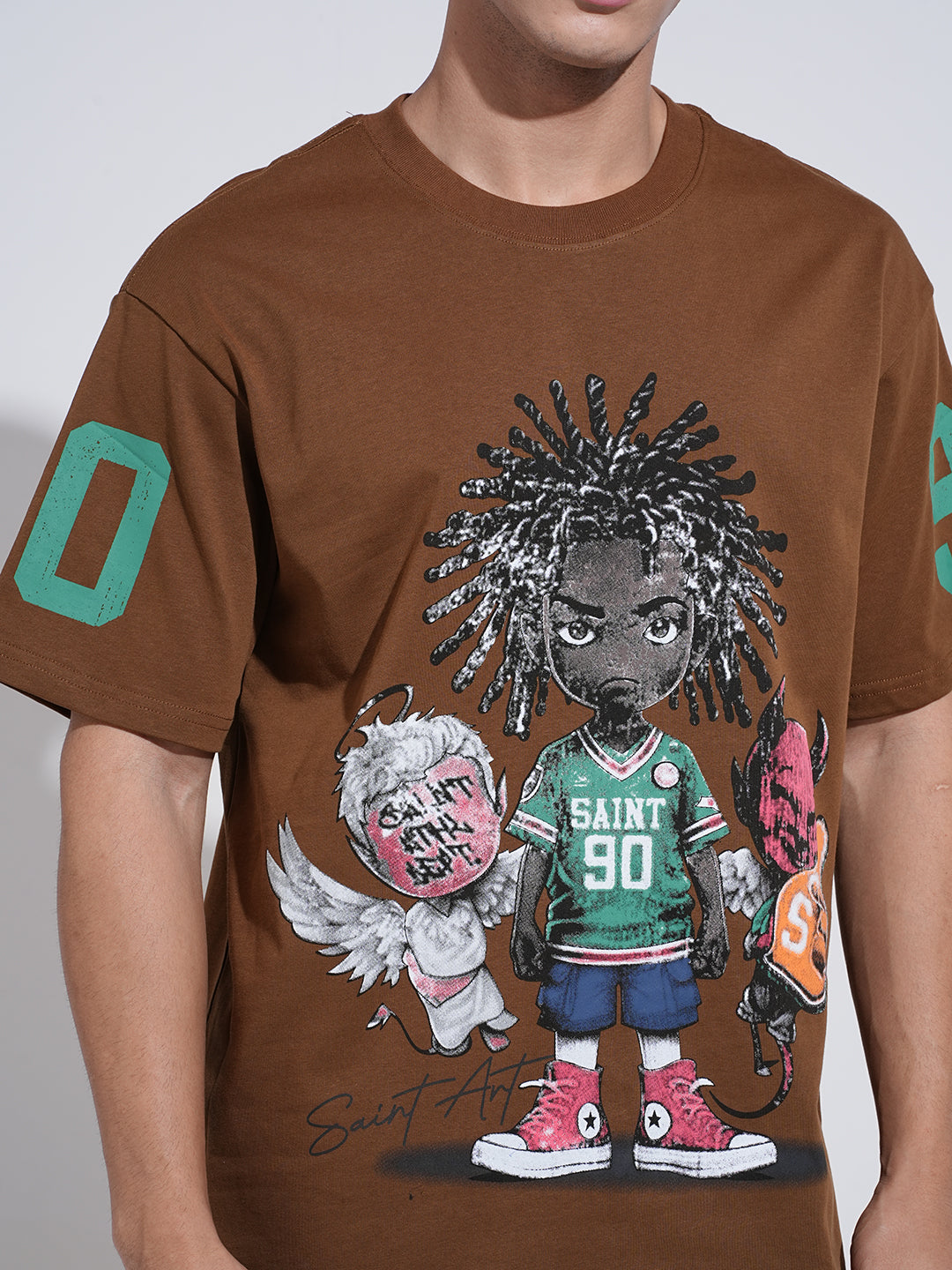 Men's Graphic Print Brown Short Sleeves Round Neck Relaxed Fit T-Shirt