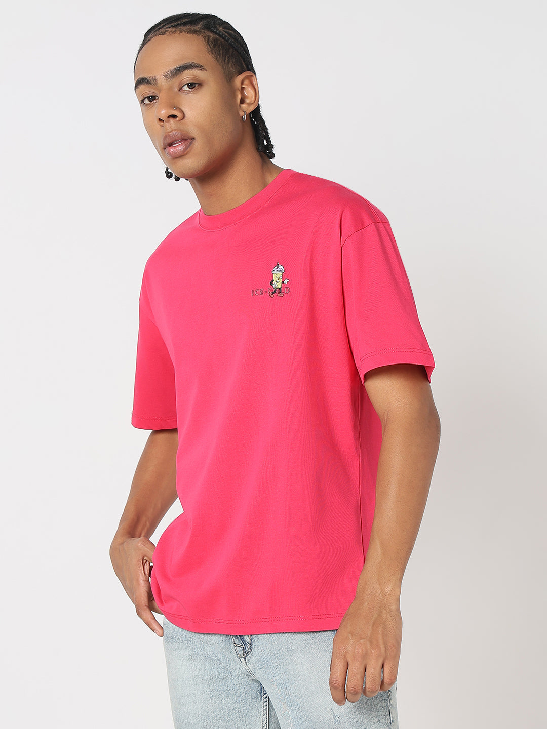 Men Casual Pink Ice Cold Graphic T-Shirt