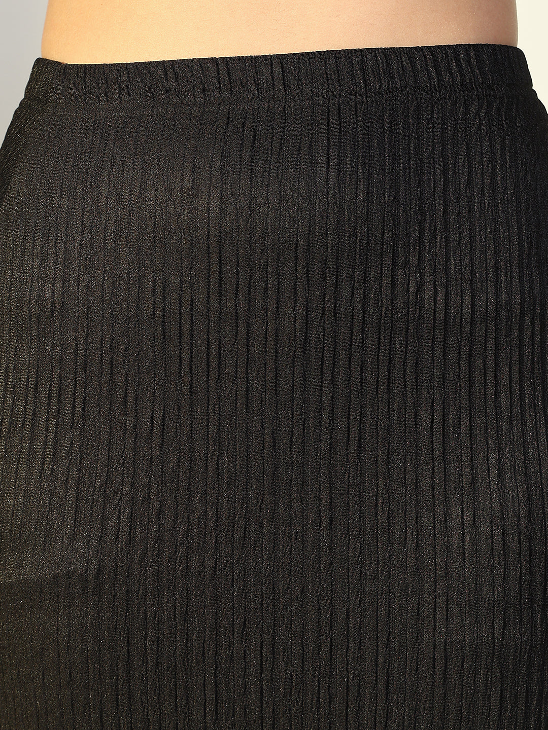 Women's Textured Black One Shoulder Crop Top & Skirt Co Ord Set