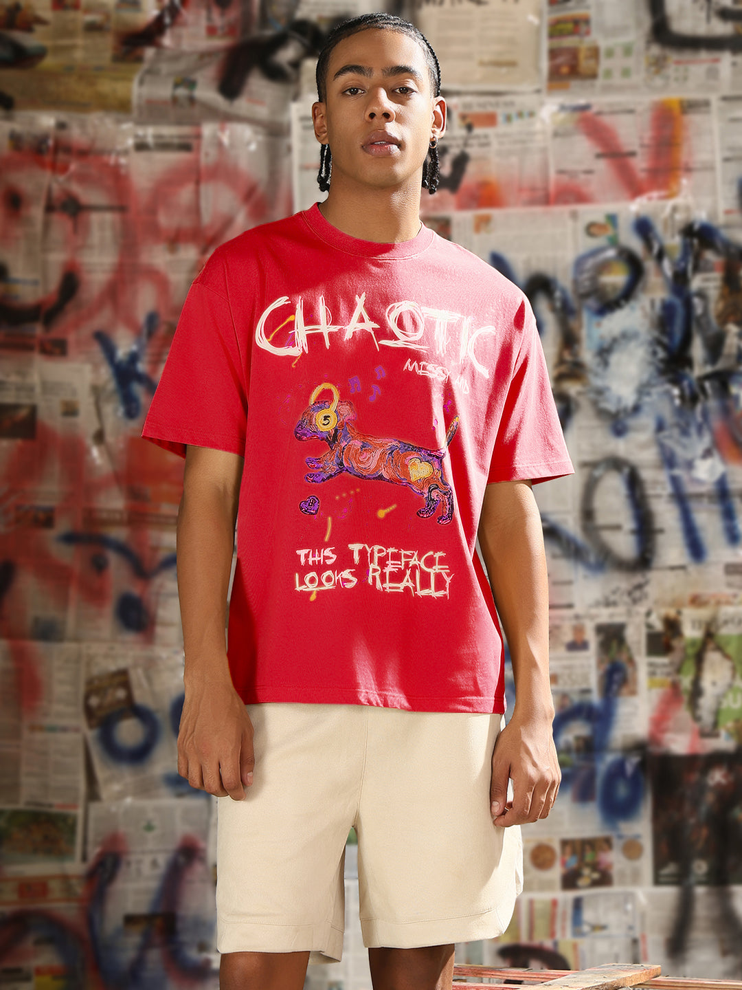 Men's Graphic Printed Pink Relaxed Fit T-Shirt