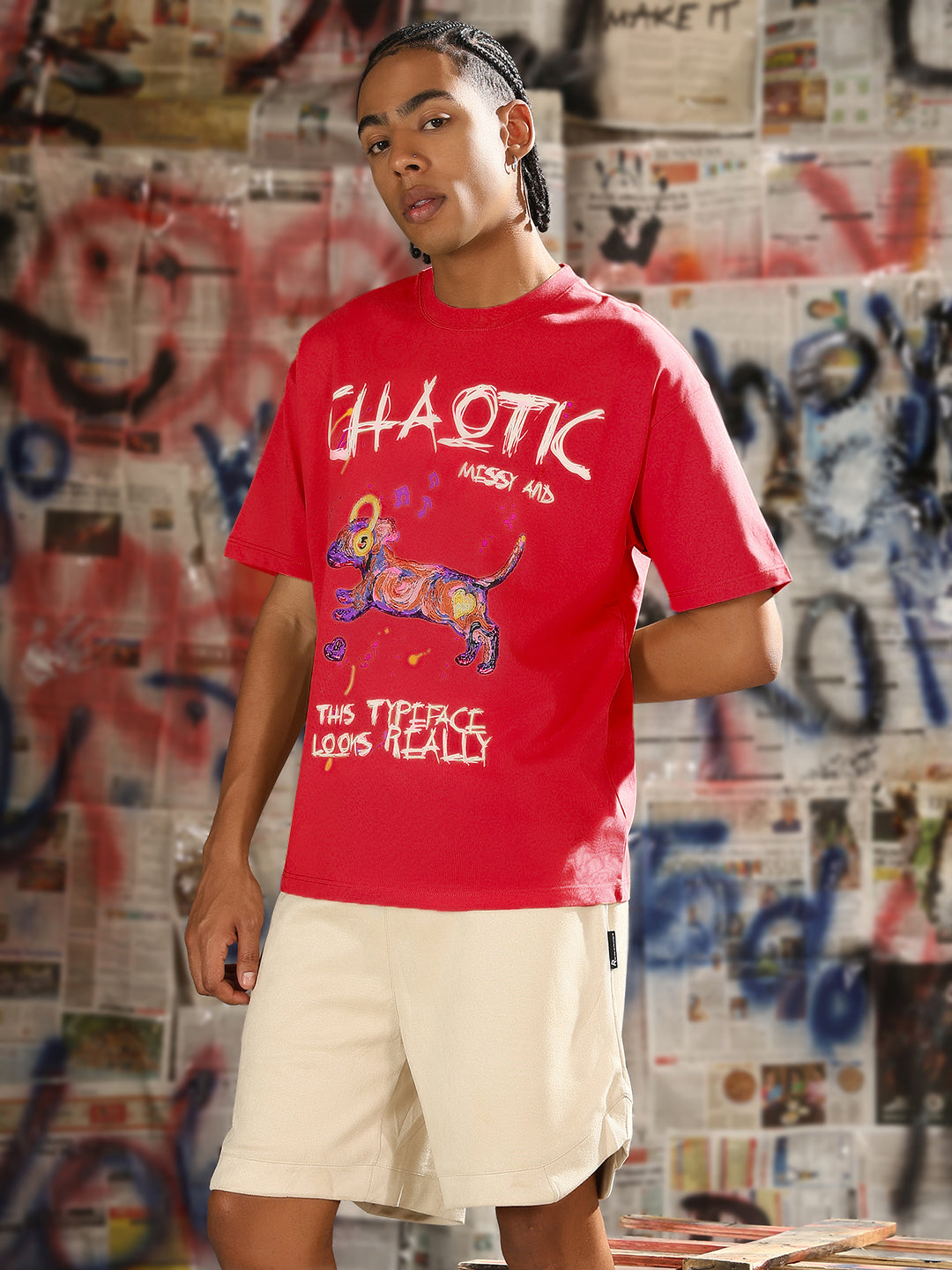 Men's Graphic Printed Pink Relaxed Fit T-Shirt