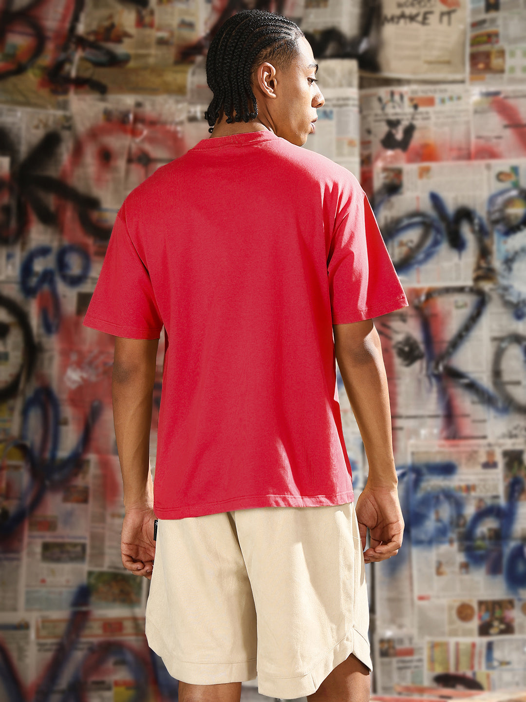 Men's Graphic Printed Pink Relaxed Fit T-Shirt