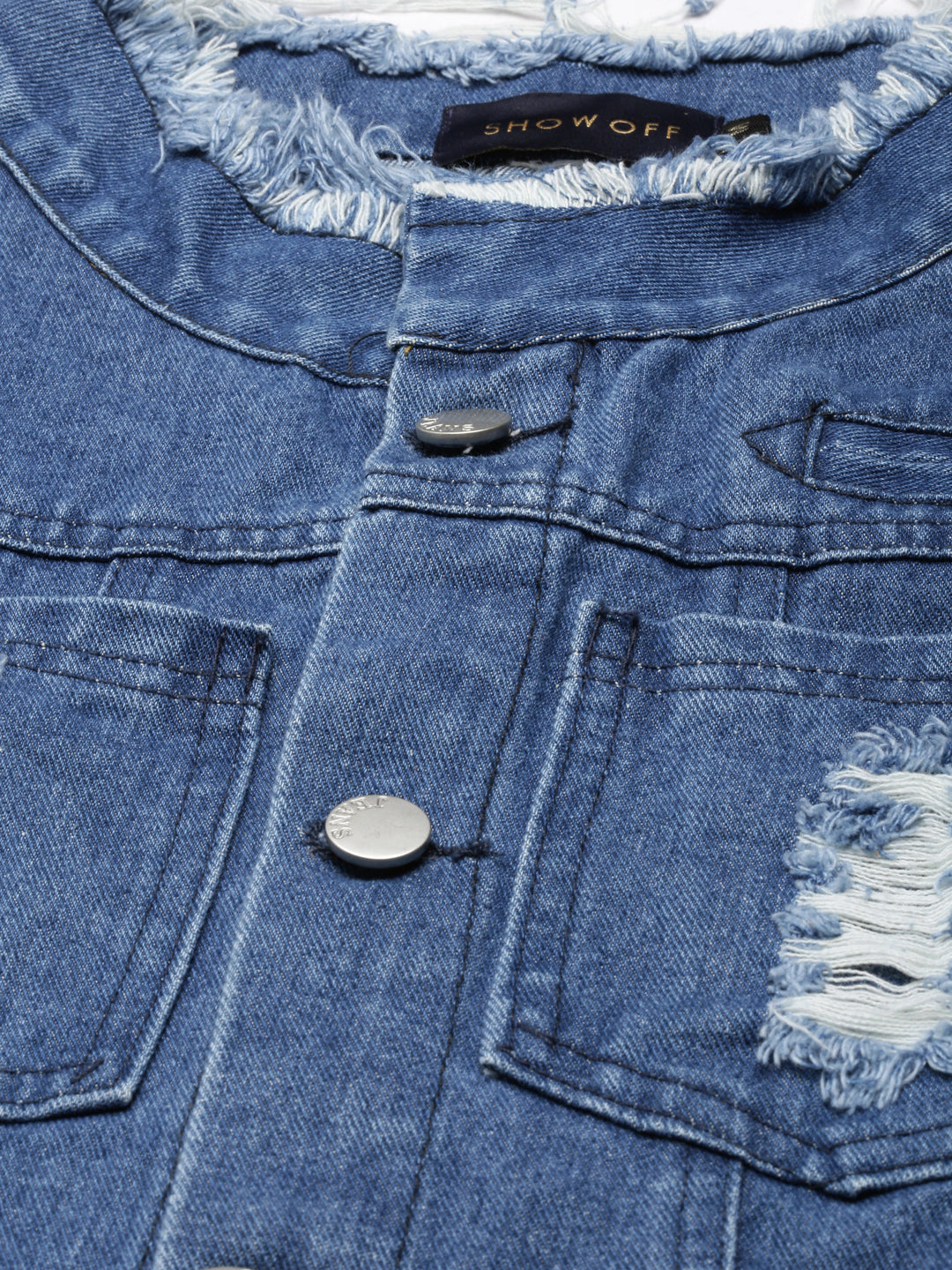 Women Blue Solid Denim Jacket