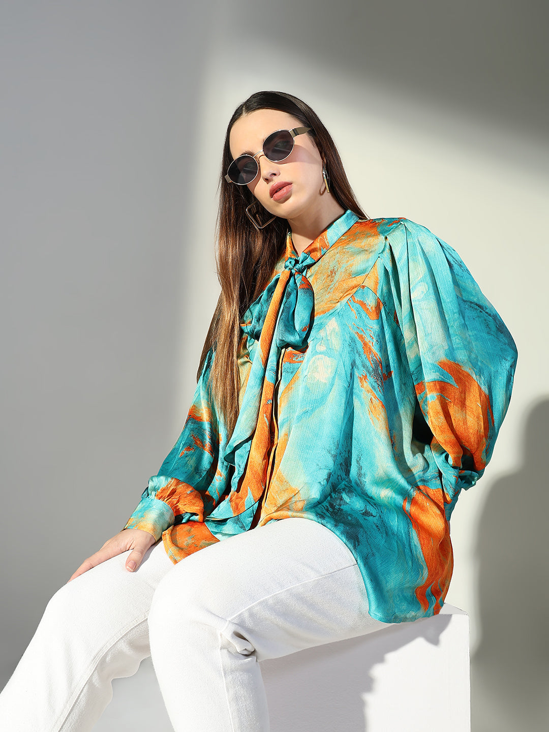 Women Green Abstract Shirt Style Top