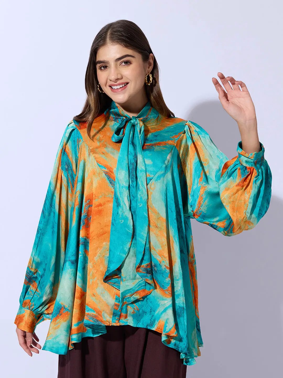 Women's Abstract Print Green Satin Blouse - Uncategorized from SHOWOFFFF