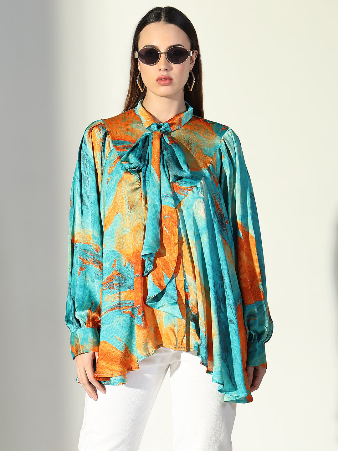 Women Green Abstract Shirt Style Top